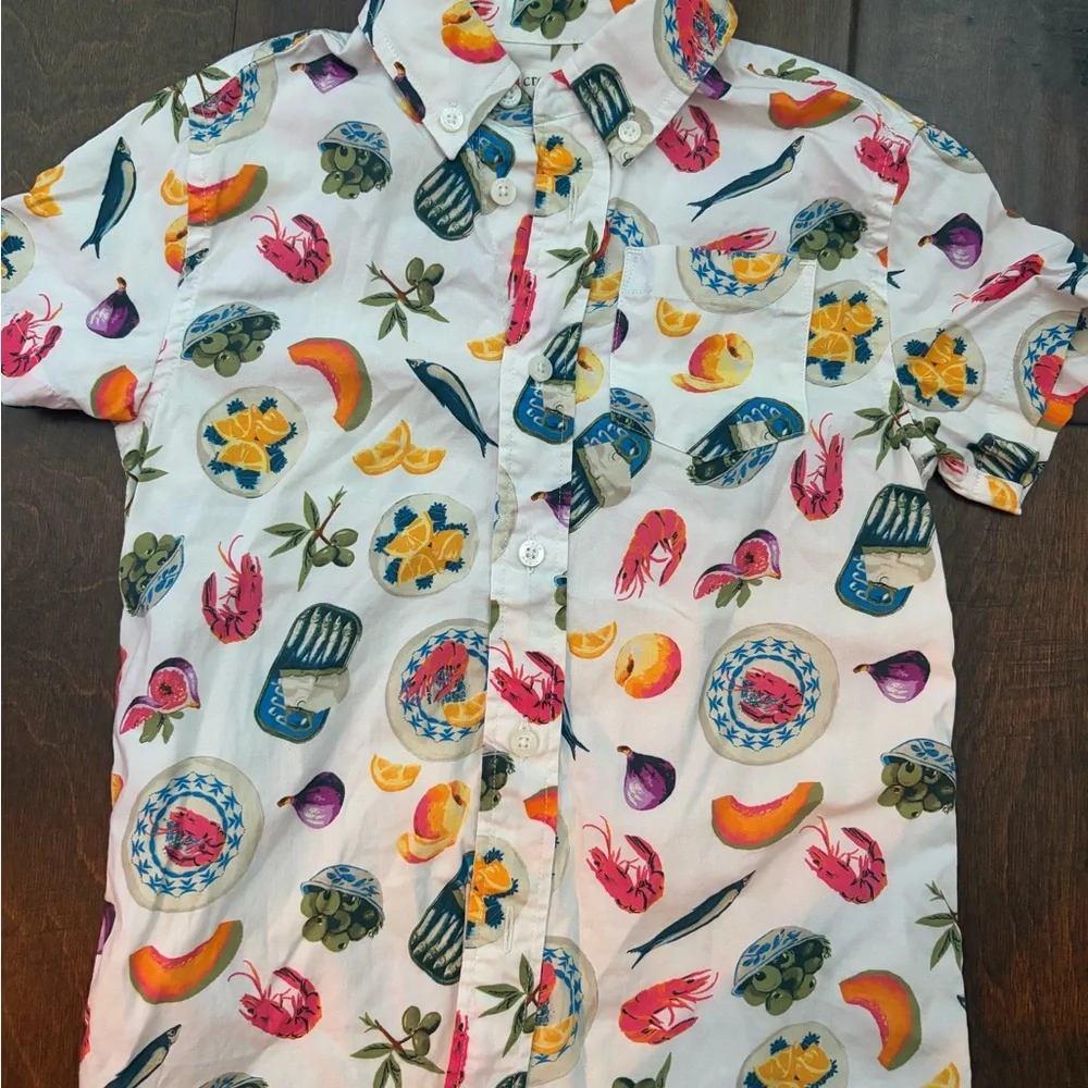 Crewcuts White Shirt with Multicolor Seafood & Fruit Print